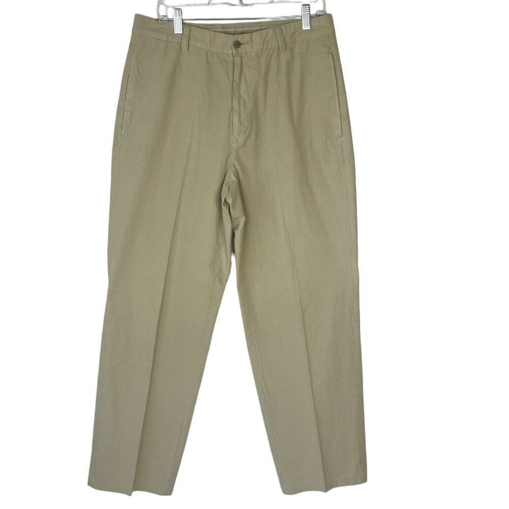 Tommy Bahama Pants Mens 34 Beige Cotton Flat Front Relaxed Fit